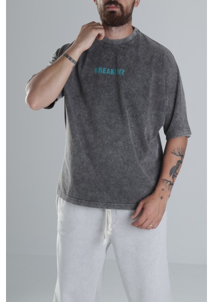 Breakout Yıkamalı Antrasit Oversize Tasarım T-Shirt