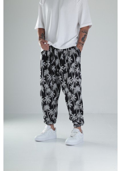 Palmiye Desenli Siyah Pileli Jogger fiyatları