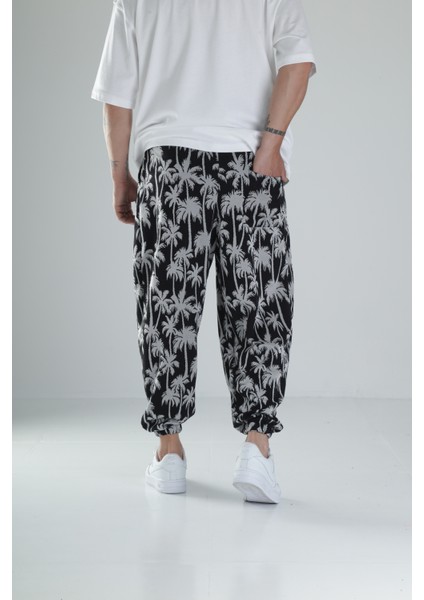 Palmiye Desenli Siyah Pileli Jogger fırsatları
