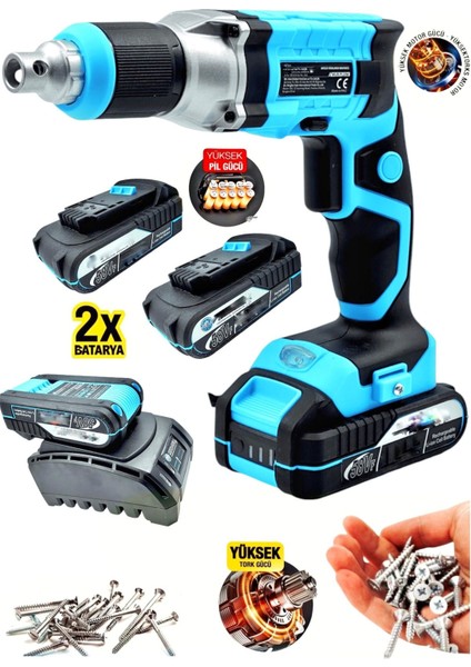 Profesyonel Şarjlı Metal Otomatik Alçıpan Vidalama 2x Çift Akülü Hızlı Şarjlı Alçıpan Vidalama