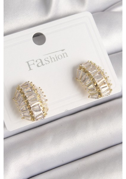 Mulvxxmd XDN02 Pirinç Gold Renk Zirkon Taşlı Kaplumbağa Kabuğu Model Kadın Küpe (Mulvix)