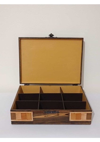 Ahşap dekoratif saat ve takı kutusu, şık doğal tasarım, 31x23x8 cm, kahverengi