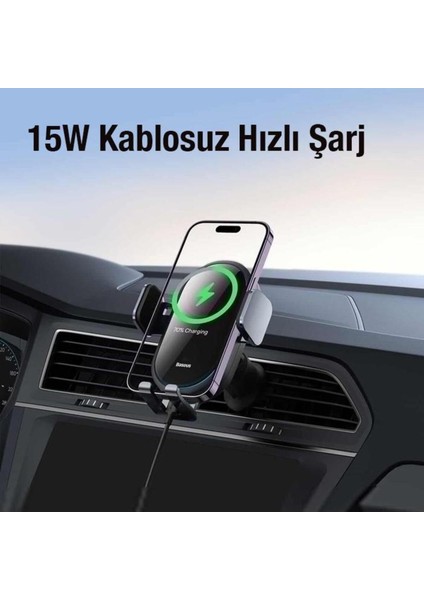15W Kablosuz Araç İçi Telefon Tutucu, Otomatik Kilitli, Mavi LED, Endüktif Şarj Siyah fiyatları