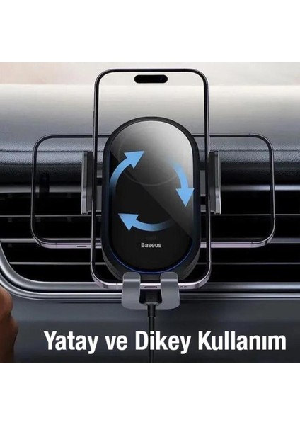 15W Kablosuz Araç İçi Telefon Tutucu, Otomatik Kilitli, Mavi LED, Endüktif Şarj Siyah fırsatları