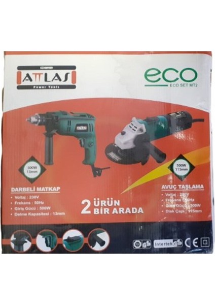 2 Yıl Eco Set Mt2 (Matkap+Taşlama) Eco S 500 500 Watt Kablolu Darbesiz