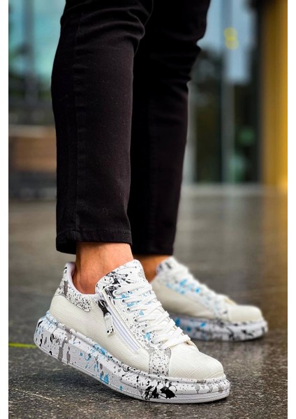 Kb-02 Kuback Bağcıklı Crocodile Beyaz Mavi Günlük Erkek Ayakkabı