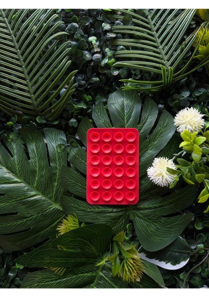 Silikon Vantuzlu Telefon Tutucu, Cep Telefonu Için Kaymaz Yapışkanlı - Kırmızı