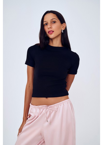 Fitilli Basic Tişört Siyah