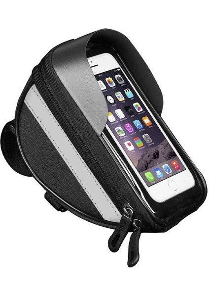 Su Geçirmez Bisiklet ve Motosiklet Telefon Çantası, Fermuarlı, Siyah Renk