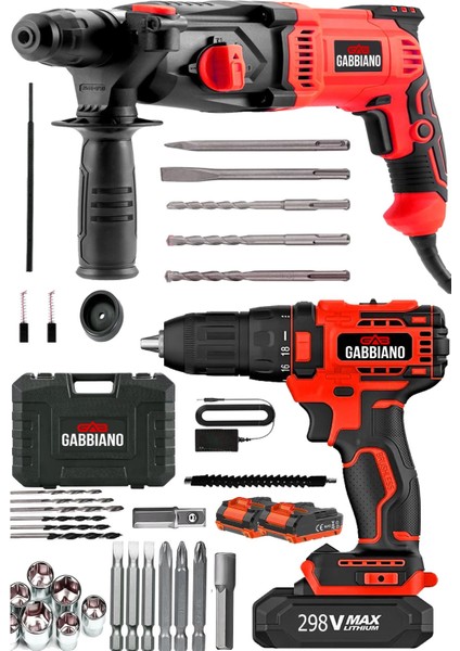 Alman Devi Muhteşem 2li Set 9900WATT Darbeli Kırıcı Delici 298VF Çift Akülü Darbeli Matkap 27PCS Se