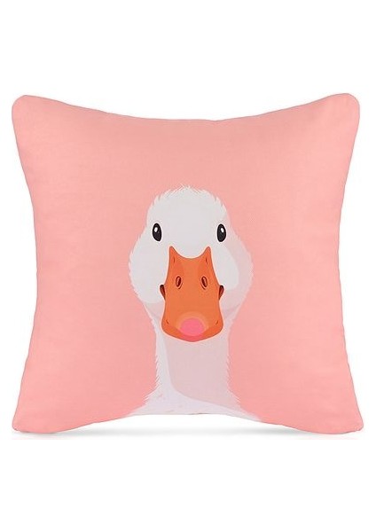 Duck Face Sevimli Kaz Illüstrasyonlu Pembe Kırlent Kılıfı – 43X43CM fiyatları