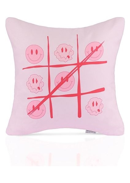 Happy Wins Tiktaktoe Smiley Desenli Kırlent Kılıfı – 43X43CM fiyatları