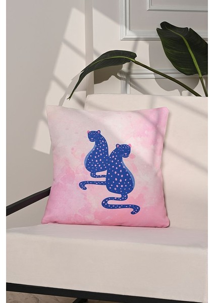 Pink Jungle Illüstratif Leopar Desenli Kırlent Kılıfı – 43X43CM