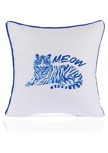 Blue Meow Mavi Kaplan Illüstrasyonlu Kırlent Kılıfı – 43X43CM fiyatları