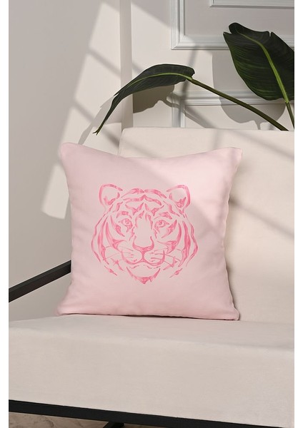 Pink Roar Soyut Kaplan Baş Desenli Kırlent Kılıfı – 43X43CM
