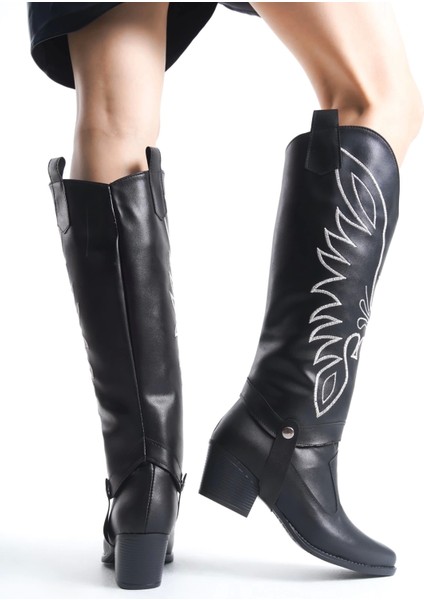 Jilla Siyah Cilt Tak Çıkar Topuklu Bot ve Çizme modelleri