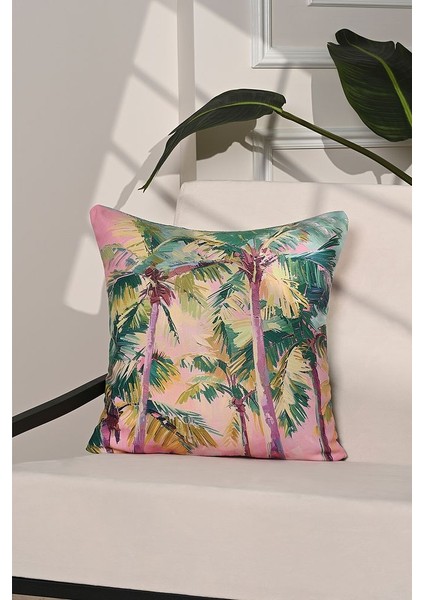 Paradise Palms Renkli Tropikal Ağaç Desenli Kırlent Kılıfı – 43X43CM
