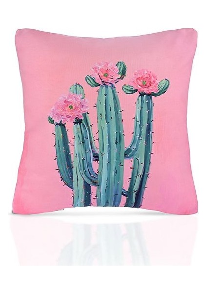 Blooming Cactus Çiçekli Kaktüs Illüstrasyonlu Kırlent Kılıfı – 43X43CM fiyatları