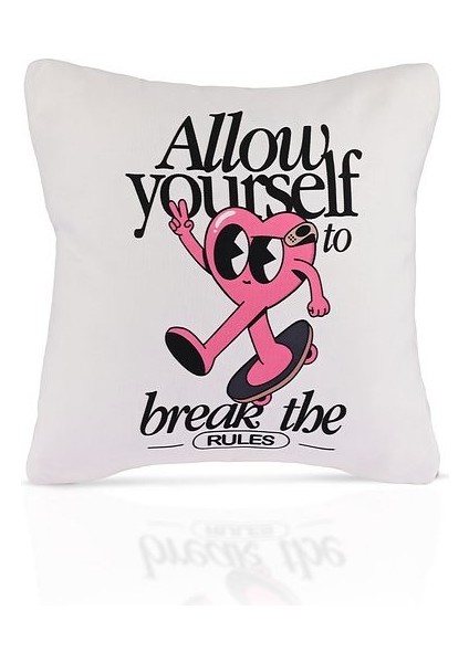 Break The Rules Kaykaylı Kalpli Illüstrasyon Kırlent Kılıfı – 43X43CM fiyatları