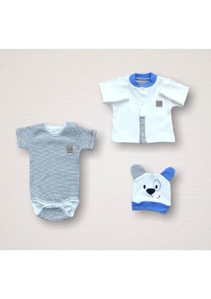 Minik Centilmen Ayı Nakışlı 10LU Zıbın Takımı Hastane Çıkışı Mavi modelleri