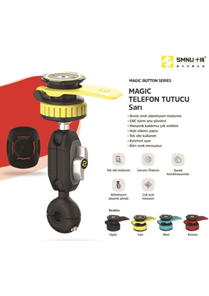 Siyah ve sarı renkli manyetik telefon tutucu, şık ve kullanışlı aksesuar