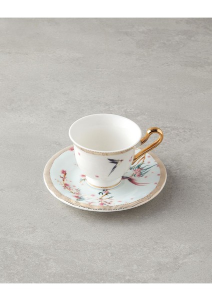 Şık açık yeşil seramik kahve fincan takımı, 2 kişilik, 4 parça, modern tasarım modelleri