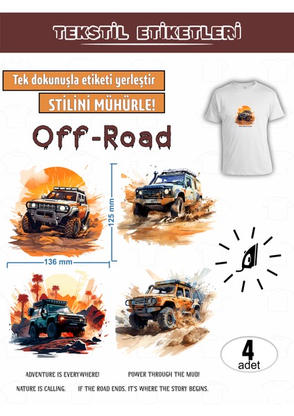 Ütü ile Yapışan Kıyafet Etiketi Off-Road 4lü Set