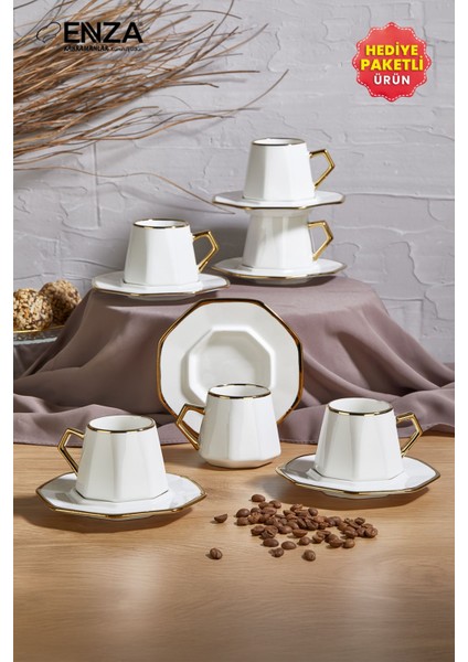 6'lı beyaz porselen kahve fincanı seti, 90ml, şık ve kullanışlı tasarım