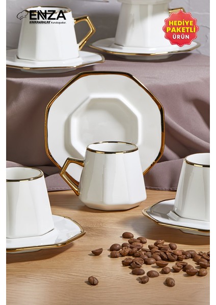 6'lı beyaz porselen kahve fincanı seti, 90ml, şık ve kullanışlı tasarım modelleri