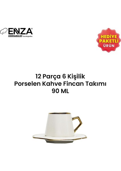 6'lı beyaz porselen kahve fincanı seti, 90ml, şık ve kullanışlı tasarım fırsatları