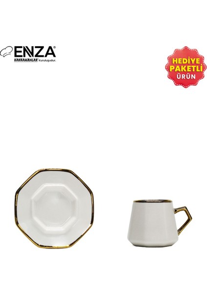 6'lı beyaz porselen kahve fincanı seti, 90ml, şık ve kullanışlı tasarım