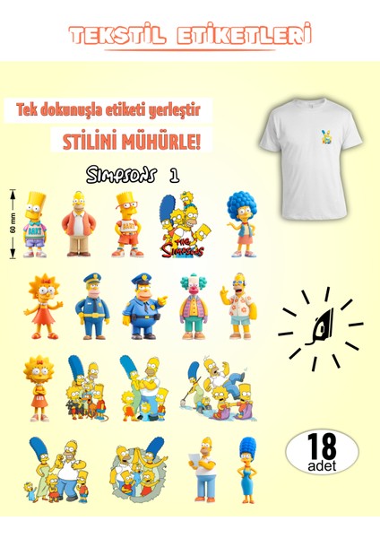 Ütü ile Yapışan Kıyafet Etiketi Simpsons Serisi