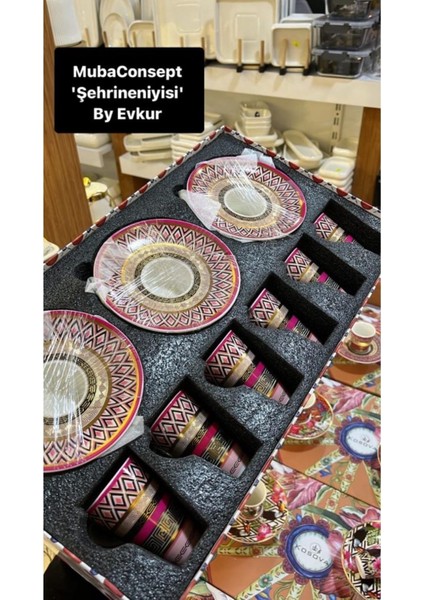 Renkli ayaklı kahve fincanı takımı, 6 kişilik, 12+ parça, şık ve kullanışlı fiyatları