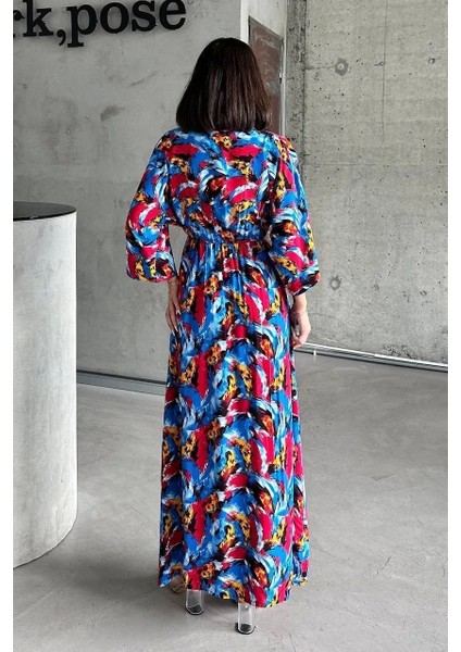 Dokuma Baskılı Yarasa Kol Elbise S8124 fiyatları