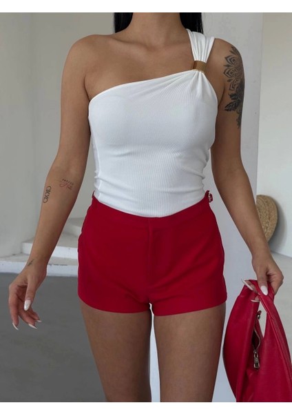 Tek Omuzlu Otoman Kumaş Gold Metal Detaylı Bluz S2311 fırsatları