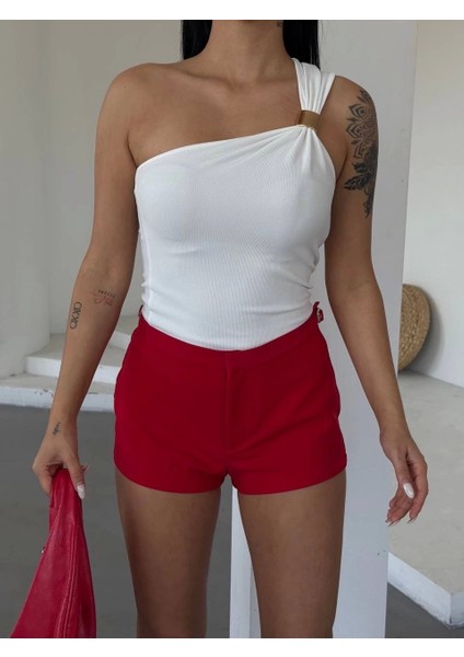 Tek Omuzlu Otoman Kumaş Gold Metal Detaylı Bluz S2311 indirimleri