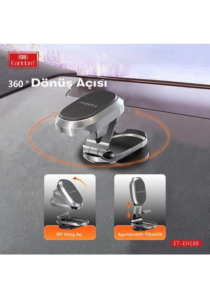 360° Ayarlanabilir Manyetik Telefon Tutucu, Siyah, Torkido Üstü, Şık ve Güçlü Tasarım modelleri