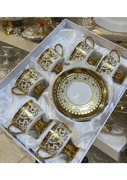 Şık 6 Kişilik Ayaklı Kahve Fincan Takımı, 12+ Parça, 90 ml, Zarif Tasarım modelleri