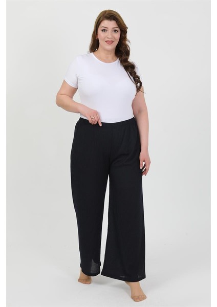 Kadın Büyük Beden Bürümcük Pantolon 210076 Lacivert