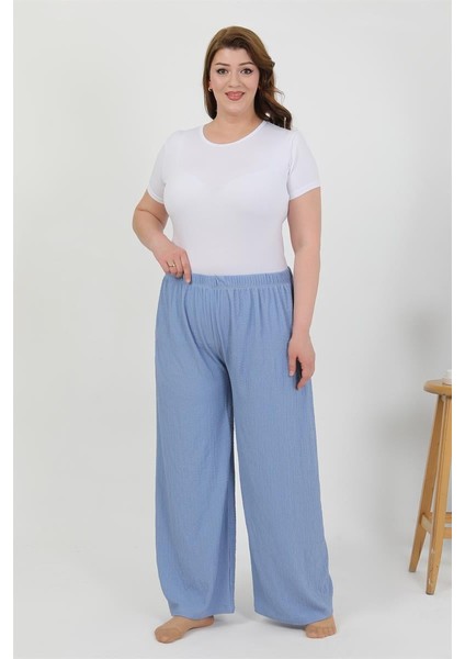 Kadın Büyük Beden Bürümcük Pantolon 210076 Mavi