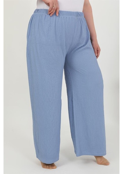 Kadın Büyük Beden Bürümcük Pantolon 210076 Mavi modelleri
