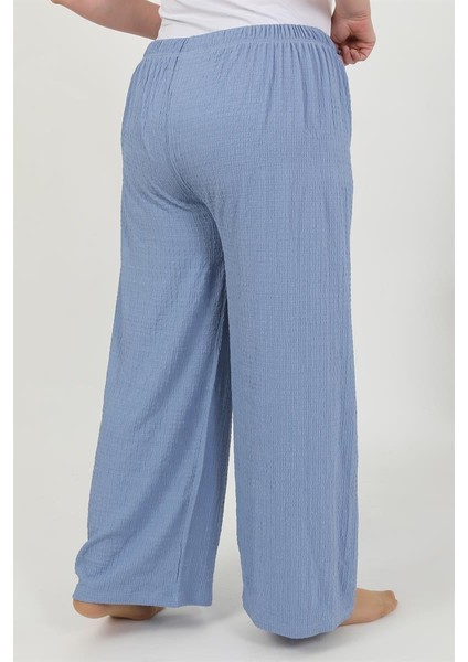 Kadın Büyük Beden Bürümcük Pantolon 210076 Mavi