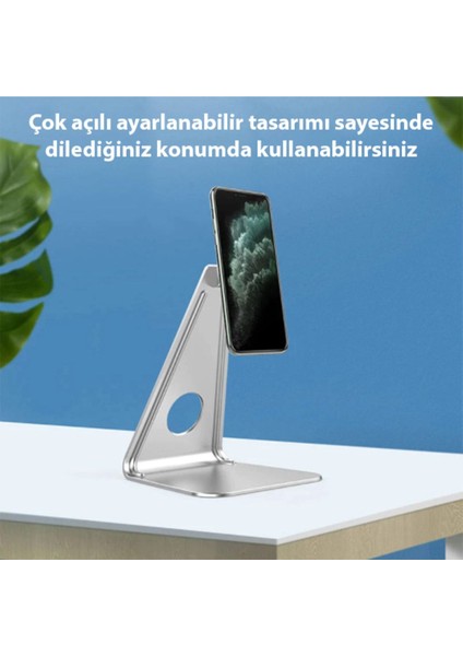 Gri Metal Masa Üstü Mıknatıslı Telefon ve Tablet Tutucu Beyaz Renk fırsatları