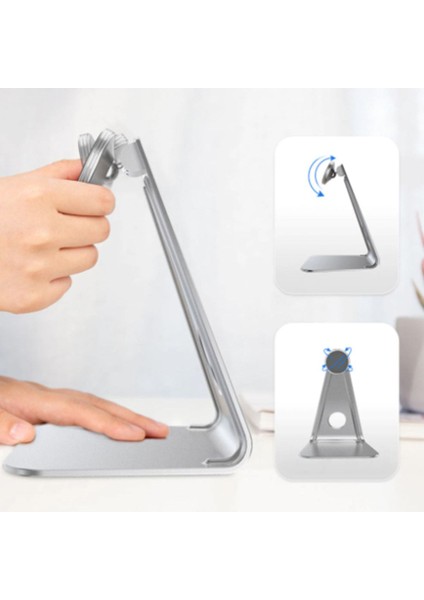 Gri Metal Masa Üstü Mıknatıslı Telefon ve Tablet Tutucu Beyaz Renk
