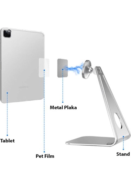 Gri Metal Masa Üstü Mıknatıslı Telefon ve Tablet Tutucu Beyaz Renk