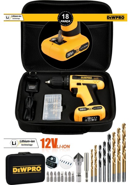 2 Usb'li Matkap 12V 2.0AH Mıknatıs Tutucu Gövde Sarı 18 Volt 2 Yıl Kablolu Anahtarlı 0 - 2 M 0 - 25
