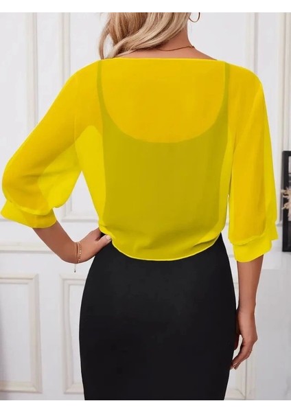 Kadın Fakir Kollu Önden Bağlamalı Kısa Şifon Bolero Ceket