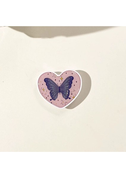 Sevimli desenli, yapışkanlı, pratik ve şık telefon tutucu, pembe renk, kelebek tasarım