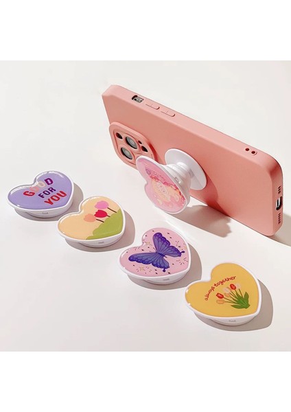 Sevimli desenli, yapışkanlı, pratik ve şık telefon tutucu, pembe renk, kelebek tasarım fiyatları