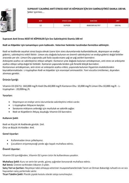 Calming Anti Stress Kedi ve Köpekler Için Sıvı Sakinleşt